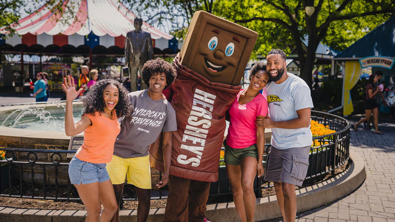 Family with Hershey's Chocolate Bar character
